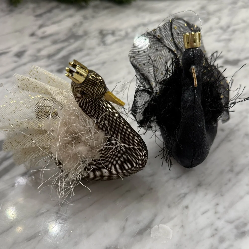 NWT Beautiful Metallic Black and Gold Swan Ornament Set - Picture 1 of 4